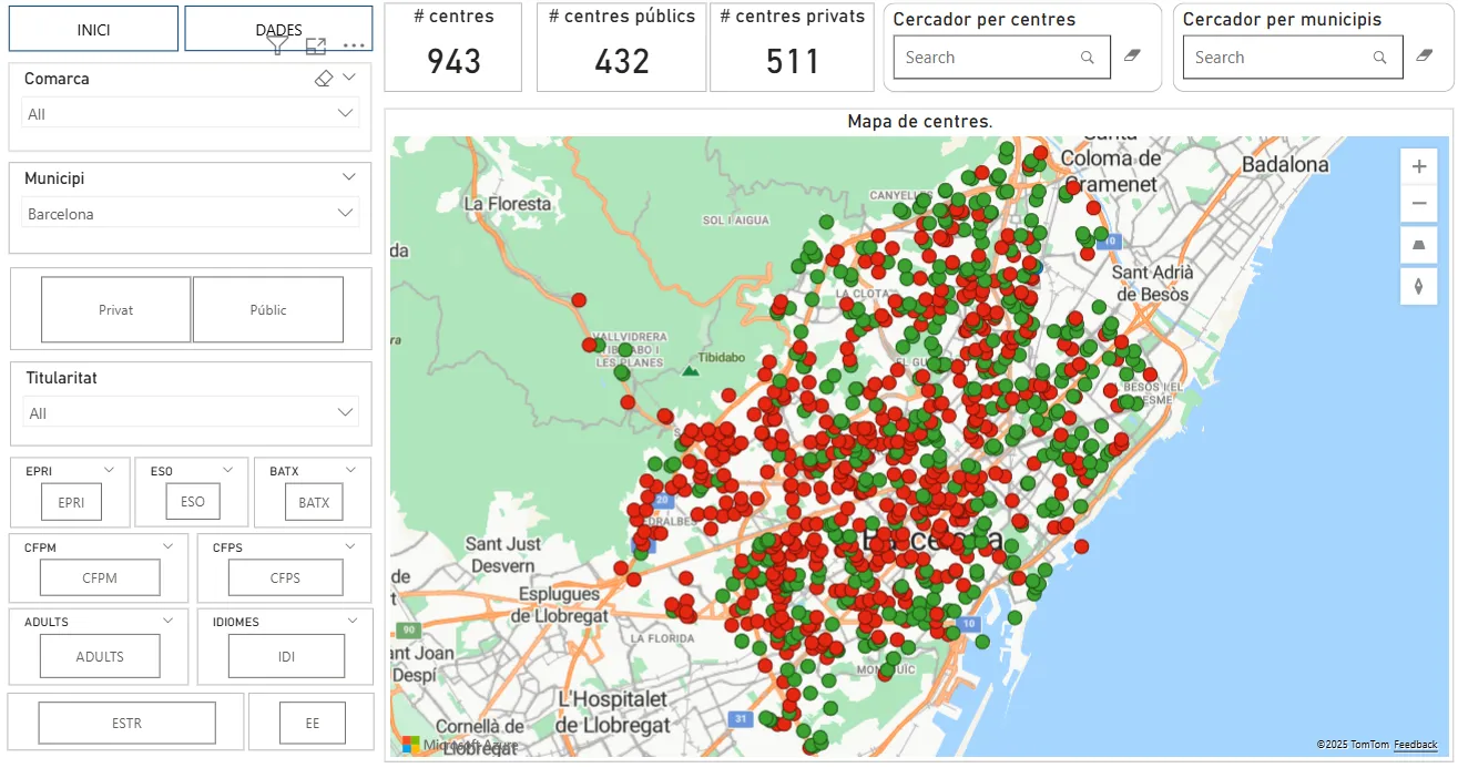 Buscador de centros educativos con filtros y mapa