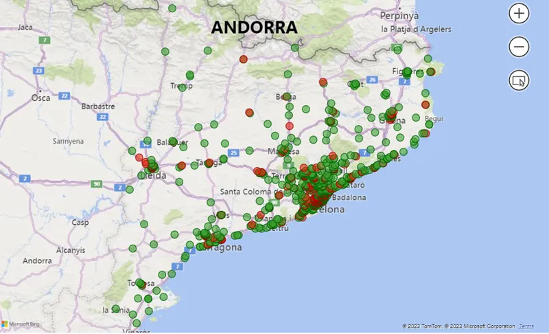 Mapa de Catalunya con la ubicación de los centros educativos