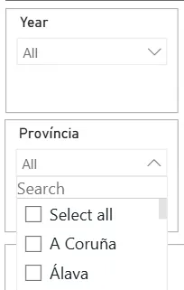 Filtros del informe por año y provincia
