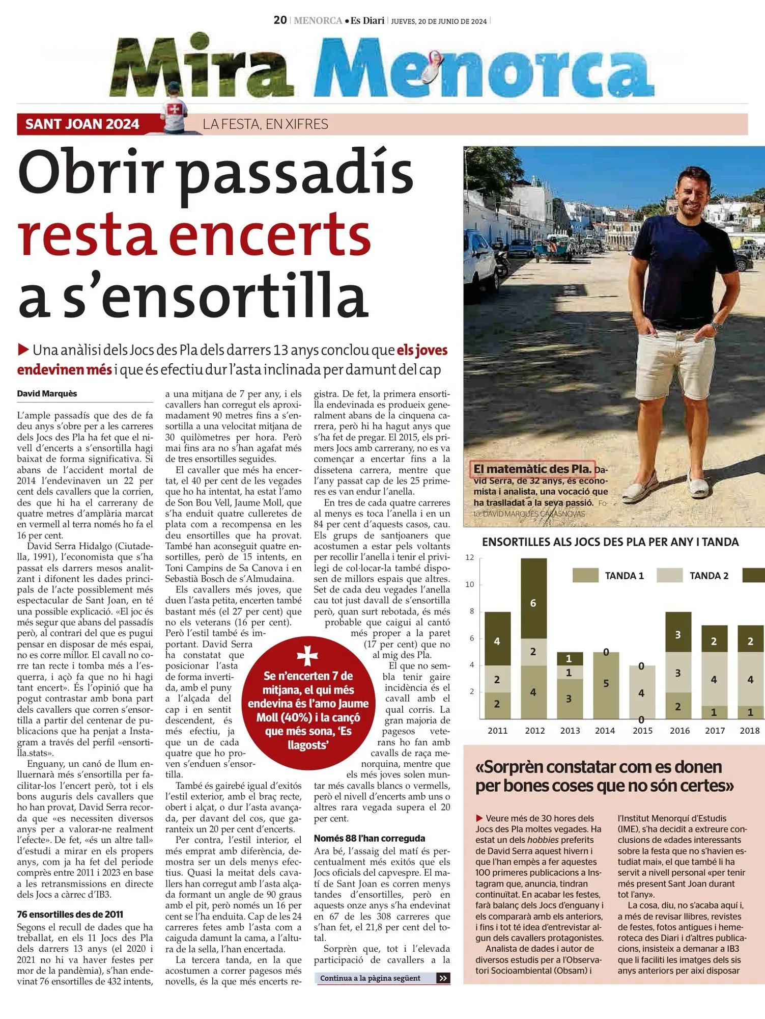 Artículo de prensa local sobre Ensortilla Stats, página 1